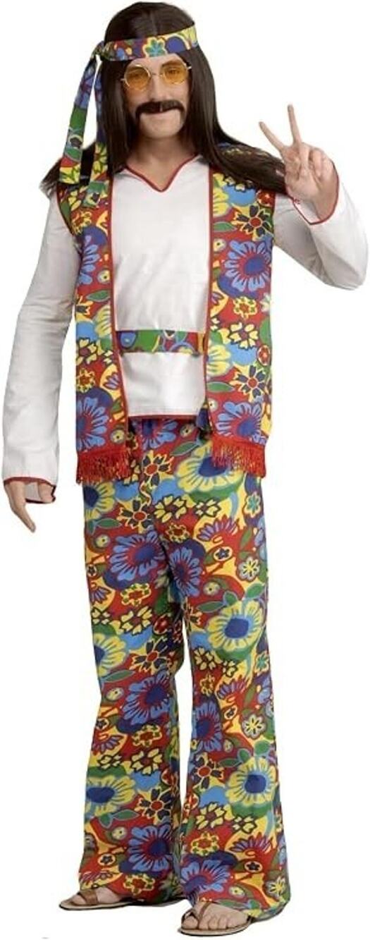 Mens Hippie Costume 60s 70s Vibe Halloween Psychedelic Outfit Vest Pants Retro